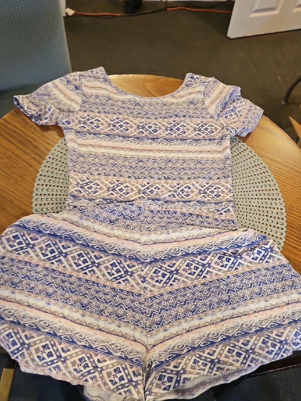 Blue & White Printed Short Sleeve Romper by